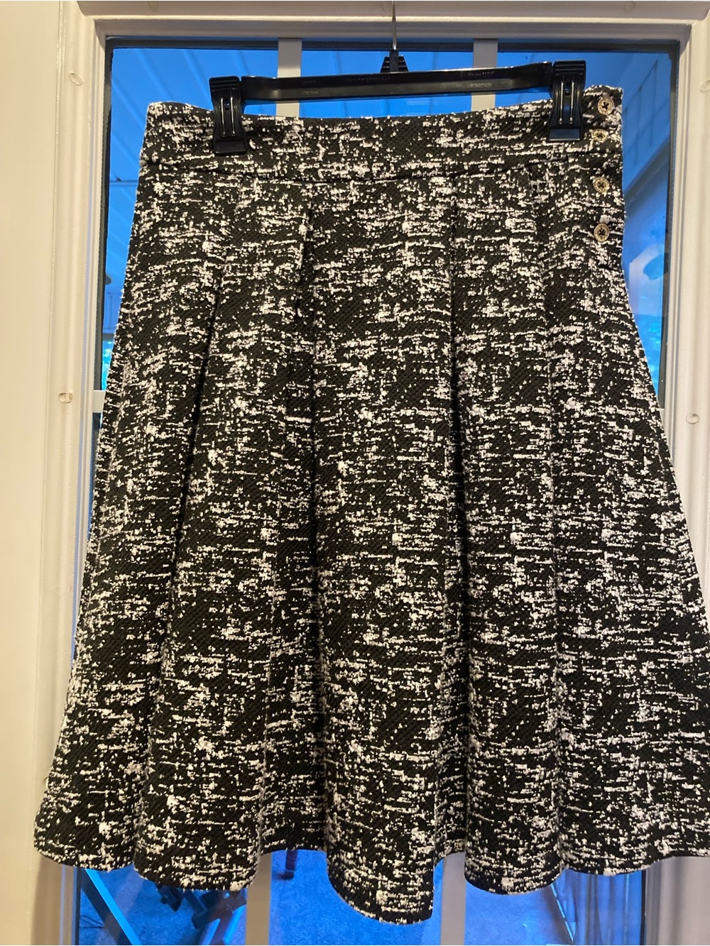 Karl Lagerfeld Black & White Box Pleat Knee-Length Skirt